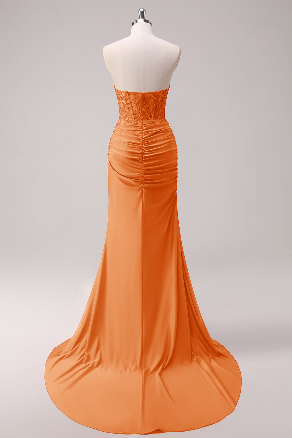 Mermaid Applique Strapless Corset Long Fuchsia Formal Dress with Slit