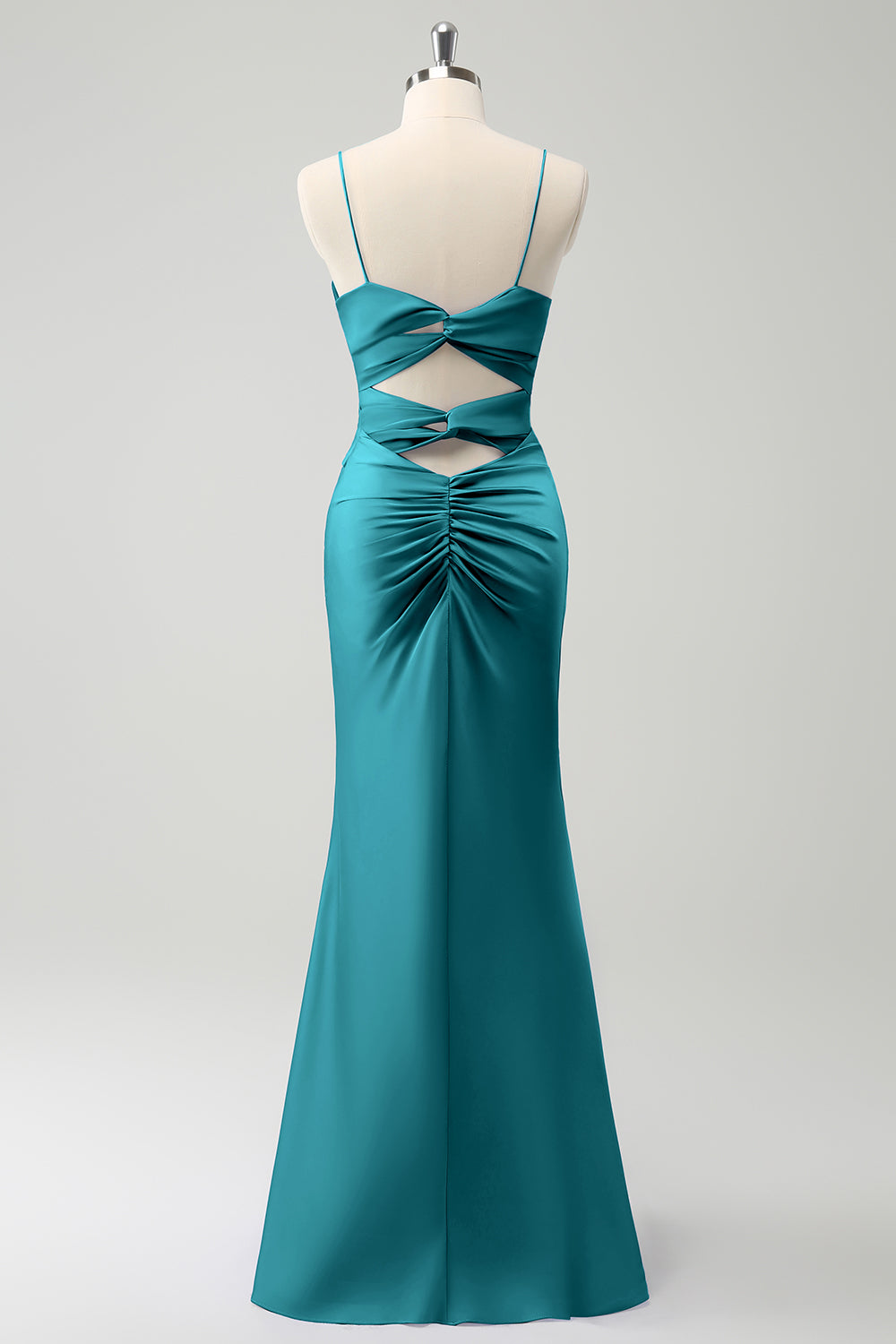 Dusty Blue Mermaid Spaghetti Straps Hollow Out Bridesmaid Dress