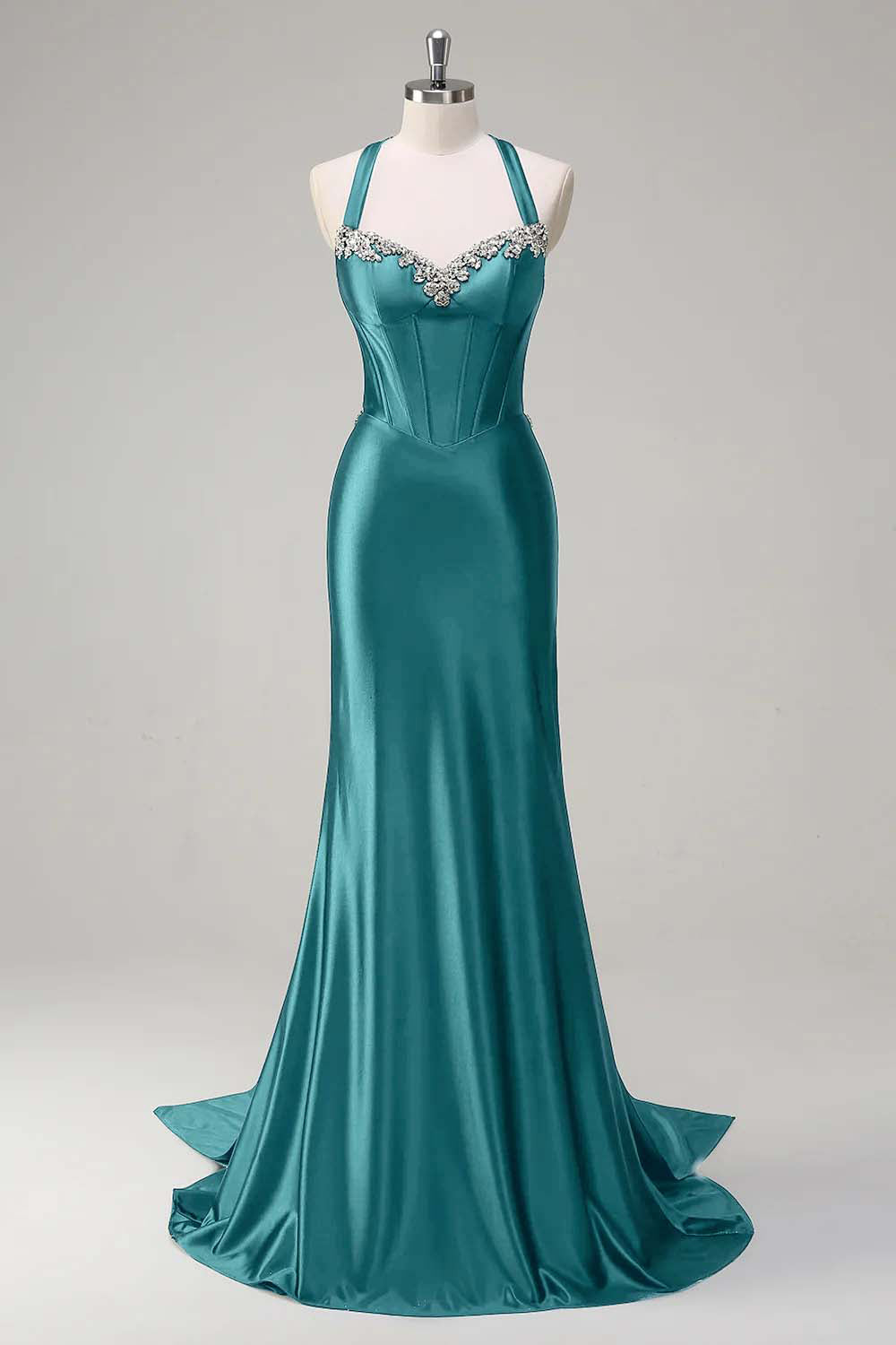 Sparkly Dusty Blue Mermaid Sweetheart Corset Formal Dress
