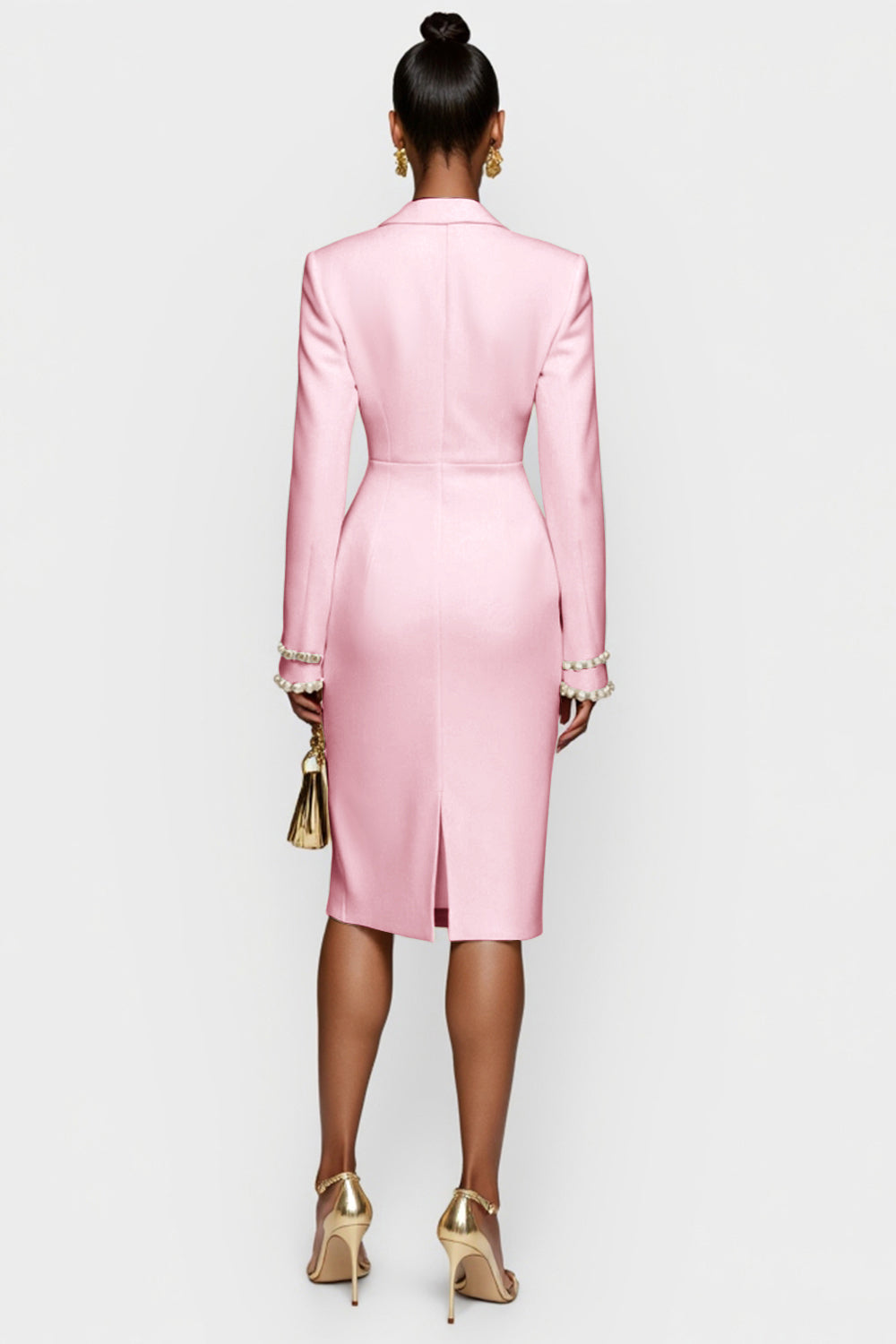 Red Double Breasted Bodycon Peak Lapel Midi Work Dress