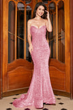 Red Mermaid Sweetheart Sweep Train Formal Dress With Sequins