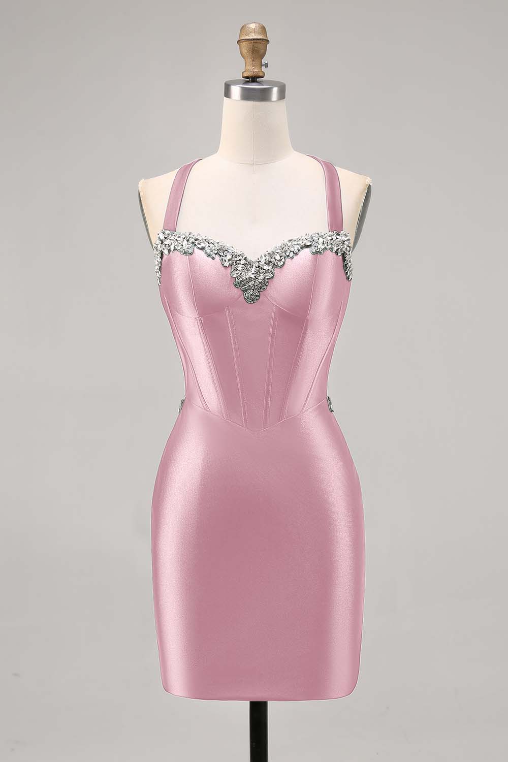 Sparkly Dark Green Satin Corset Short Cocktail Dress