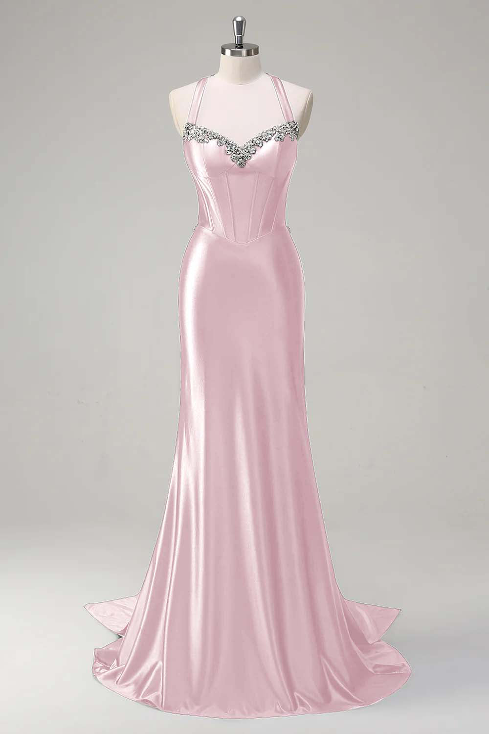 Sparkly Dusty Blue Mermaid Sweetheart Corset Formal Dress