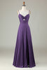 Load image into Gallery viewer, Keyhole Spaghetti Straps Plum Bridesmaid Dress with Slit