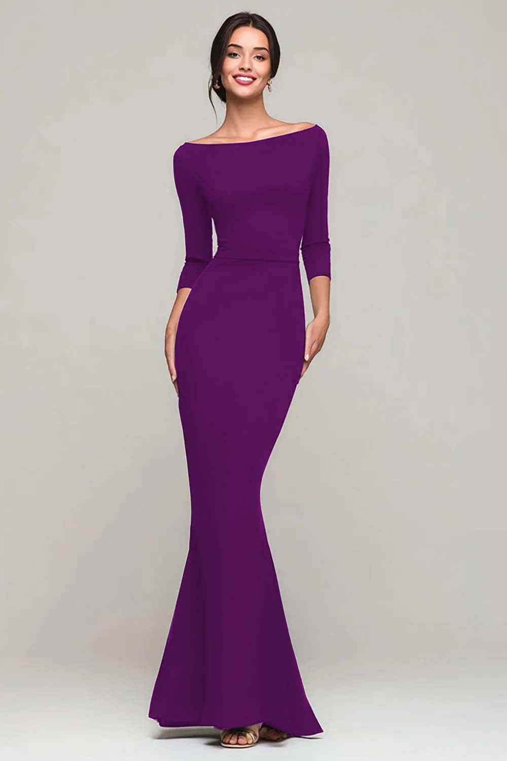 Black Mermaid Boat Neck Long Formal Dress with Sleeves