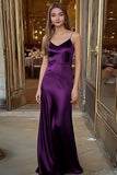 Coffee Satin Spaghetti Straps Sheath Long Formal Dress