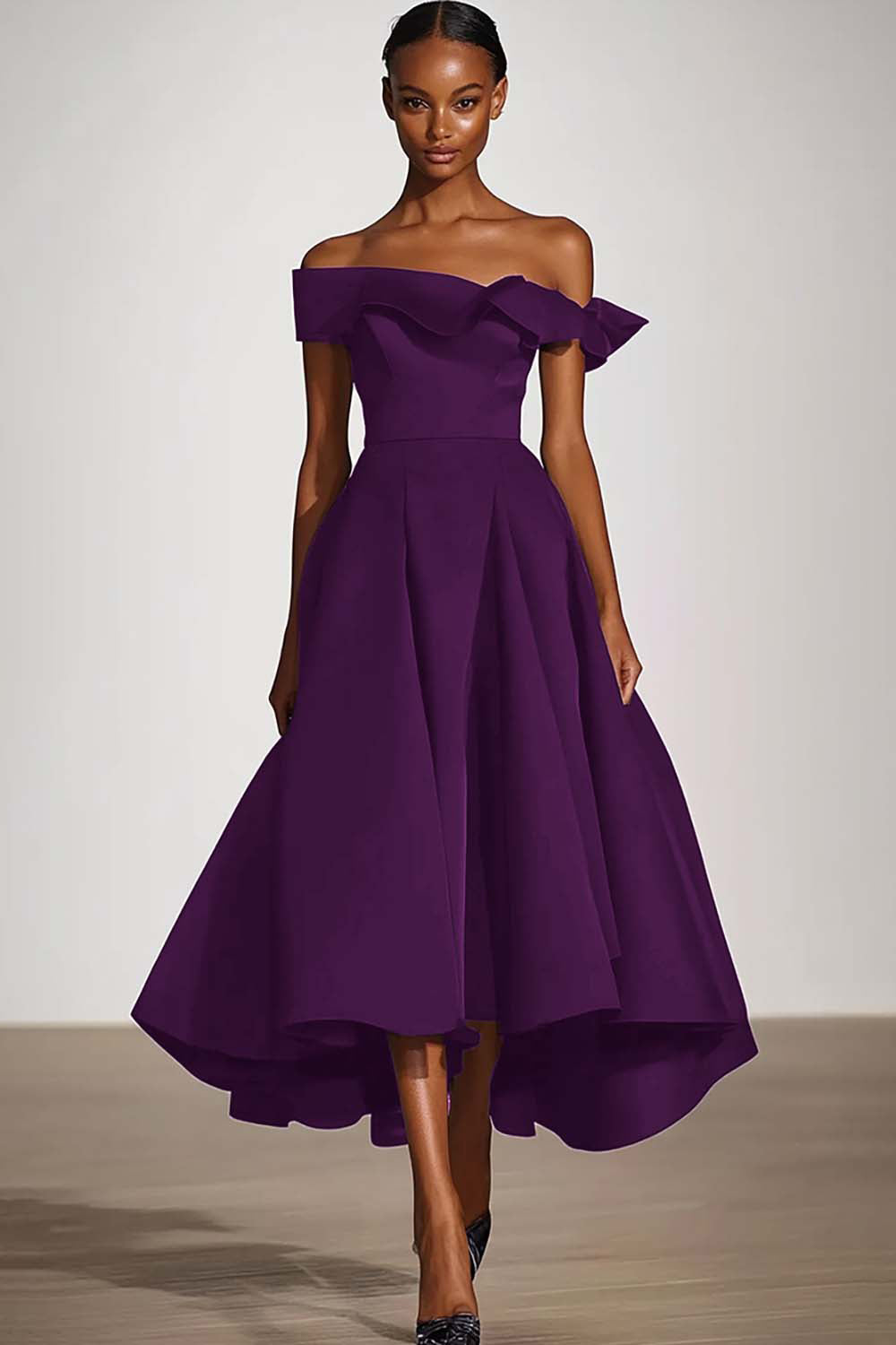 Off The Shoulder A Line Plum Satin Formal Dress