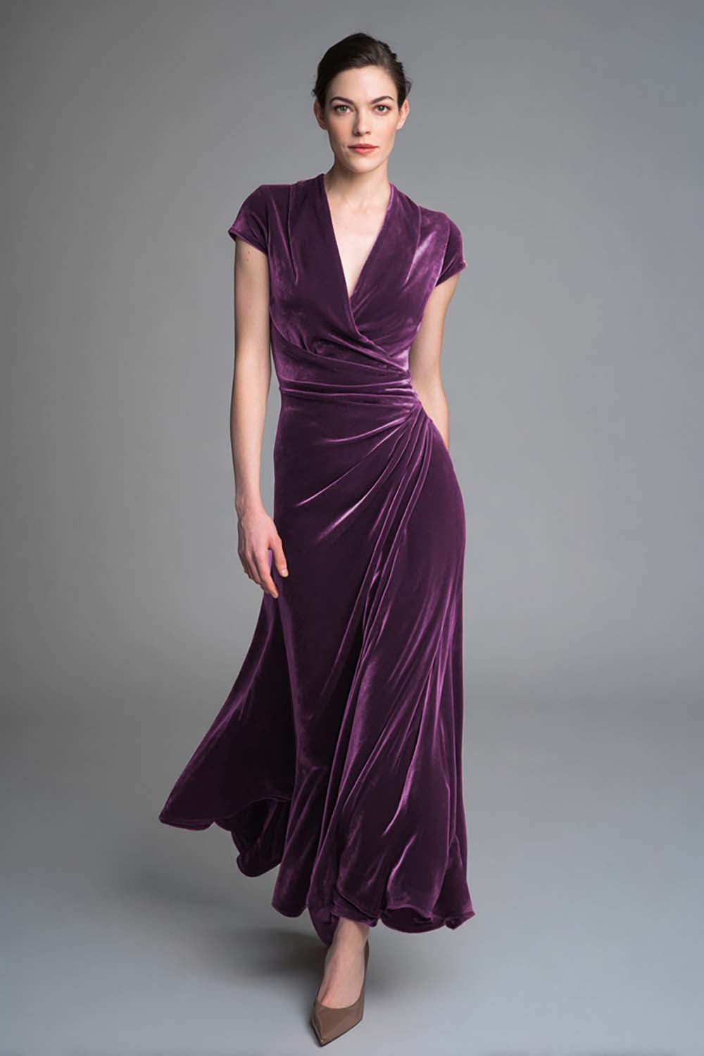 Black Velvet V Neck Long Formal Dress with Sleeves