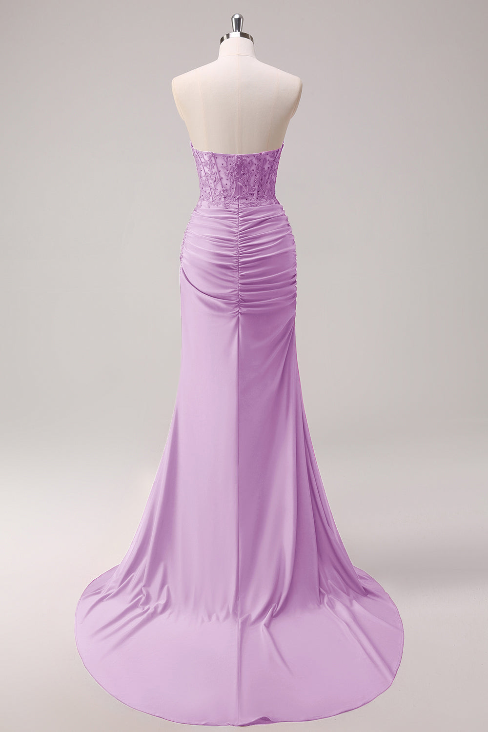 Mermaid Applique Strapless Corset Long Fuchsia Formal Dress with Slit