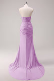 Mermaid Applique Strapless Corset Long Fuchsia Formal Dress with Slit