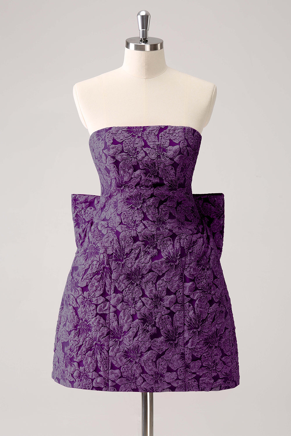 Dark Green A Line Floral Strapless Short Cocktail Dress with Bow