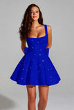 Sparkly A Line Square Neck Sequins Short Homecoming Dress with Back Giant Bow