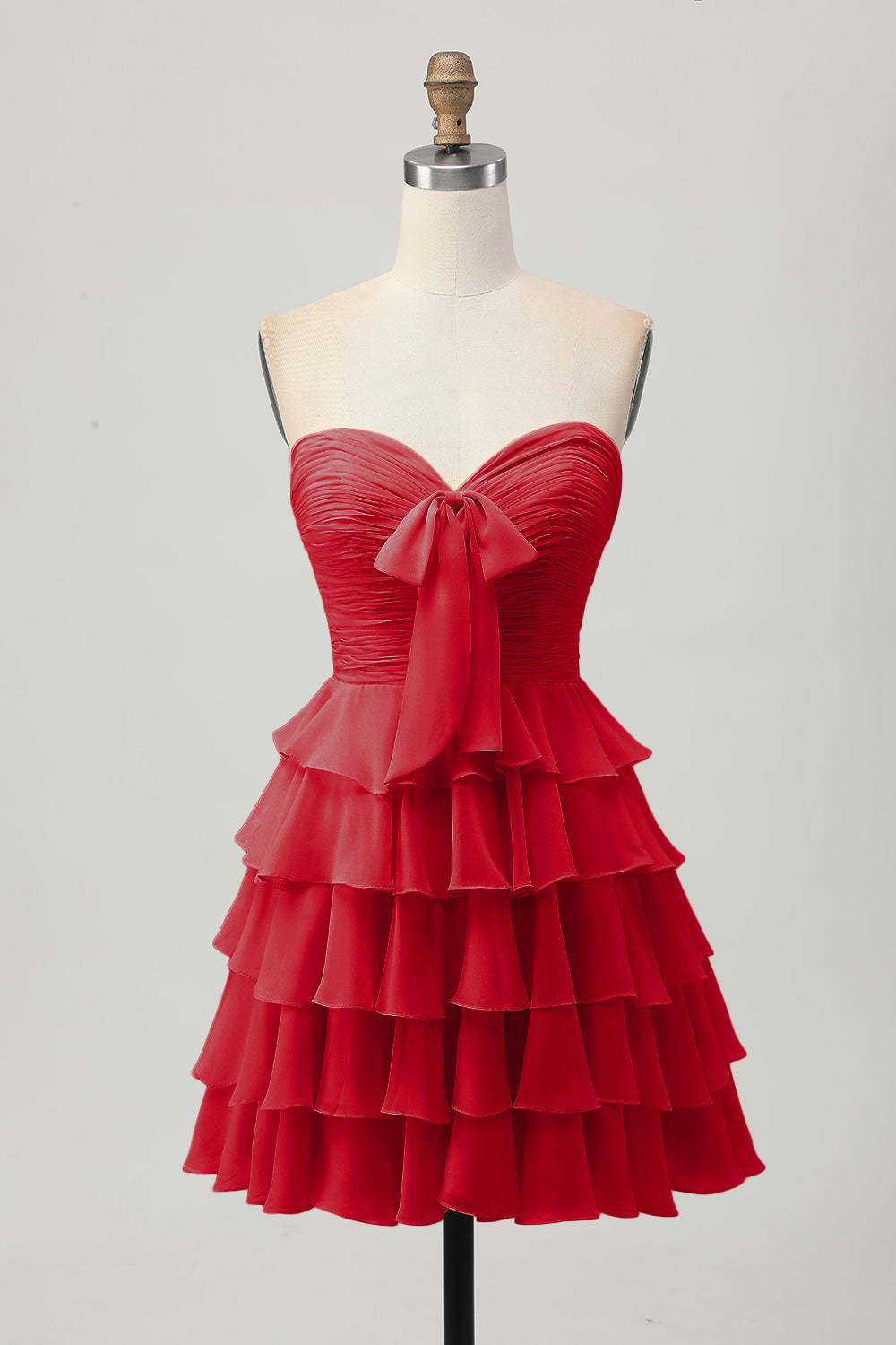 Yellow Sweetheart A Line Tiered Short Cocktail Dress with Bow