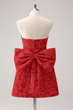 Fuchsia A Line Floral Strapless Short Cocktail Dress With Bow