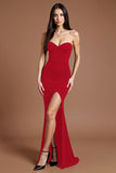 Red Crepe Sweetheart Long Mermaid Formal Dress with Slit