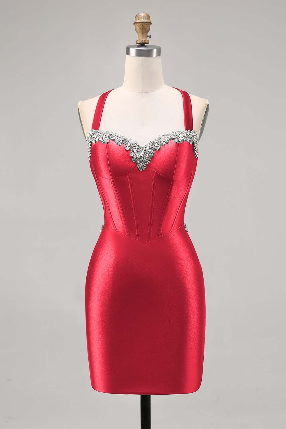 Sparkly Dark Green Satin Corset Short Cocktail Dress