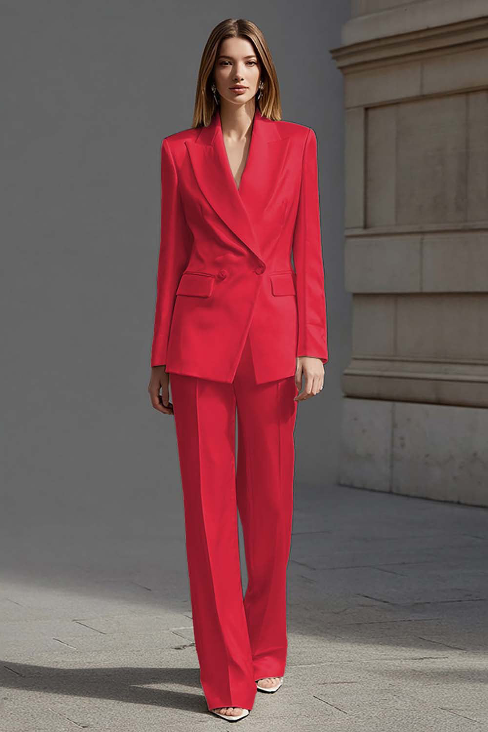 Ivory Satin 2 Pieces Peak Lapel Women Tuxedo with Sleeves