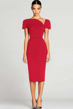 Black Short Sleeves Bodycon Satin Midi Work Dress
