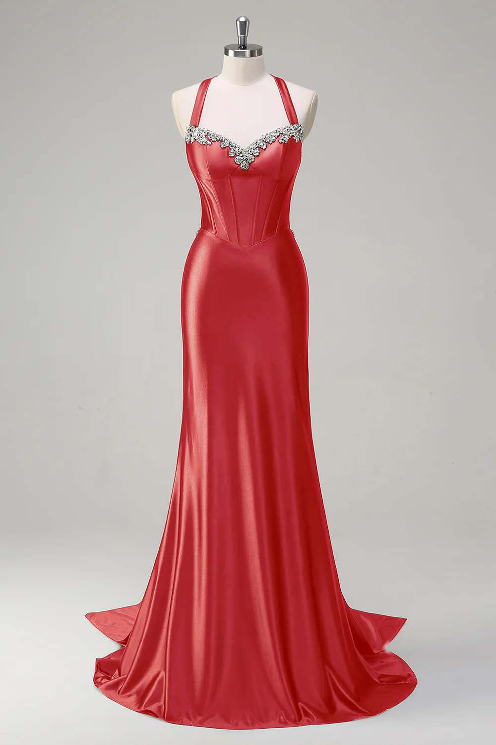 Sparkly Dark Green Mermaid Halter Corset Sequin Formal Dress