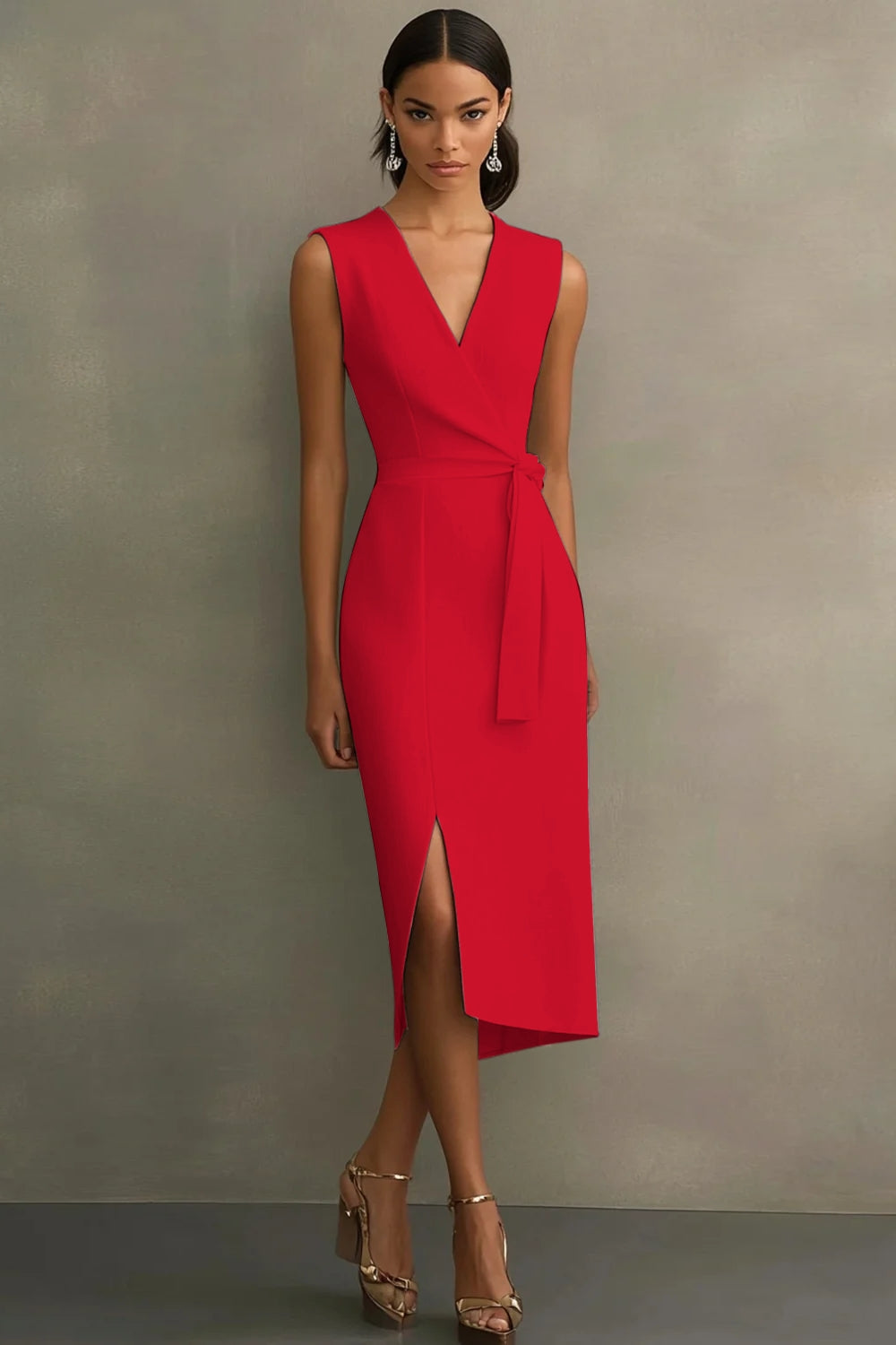 White Satin V-Neck Bodycon Long Formal Dress with Sash
