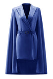 White Satin Peak Lapel Bodycon Mini Work Dress with Cape