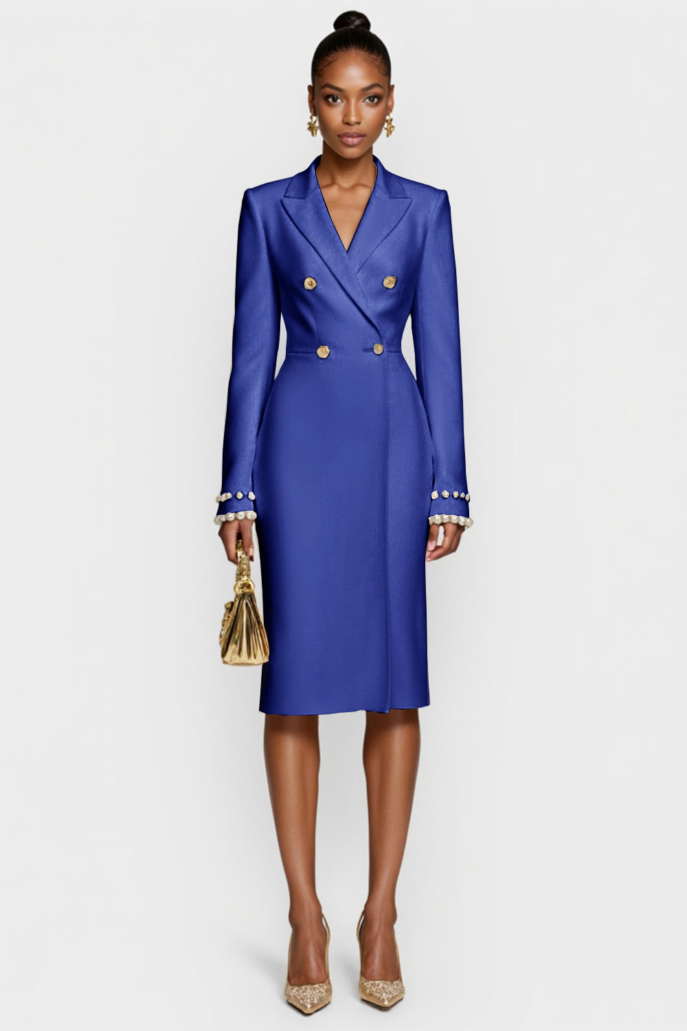 Red Double Breasted Bodycon Peak Lapel Midi Work Dress