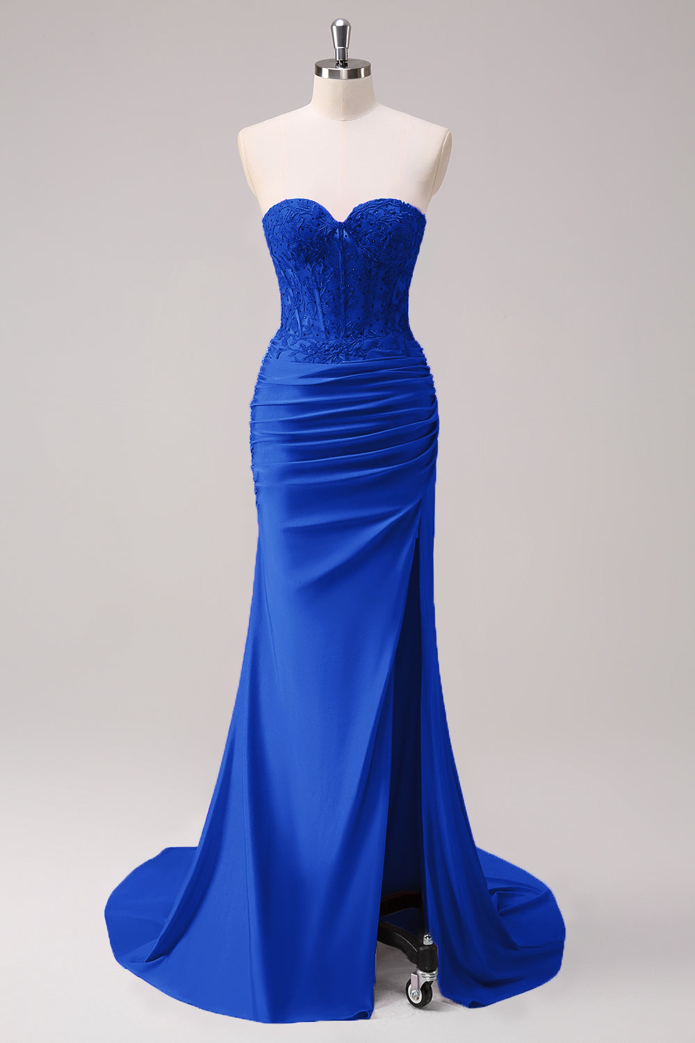 Mermaid Applique Strapless Corset Long Fuchsia Formal Dress with Slit