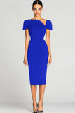 Black Short Sleeves Bodycon Satin Midi Work Dress