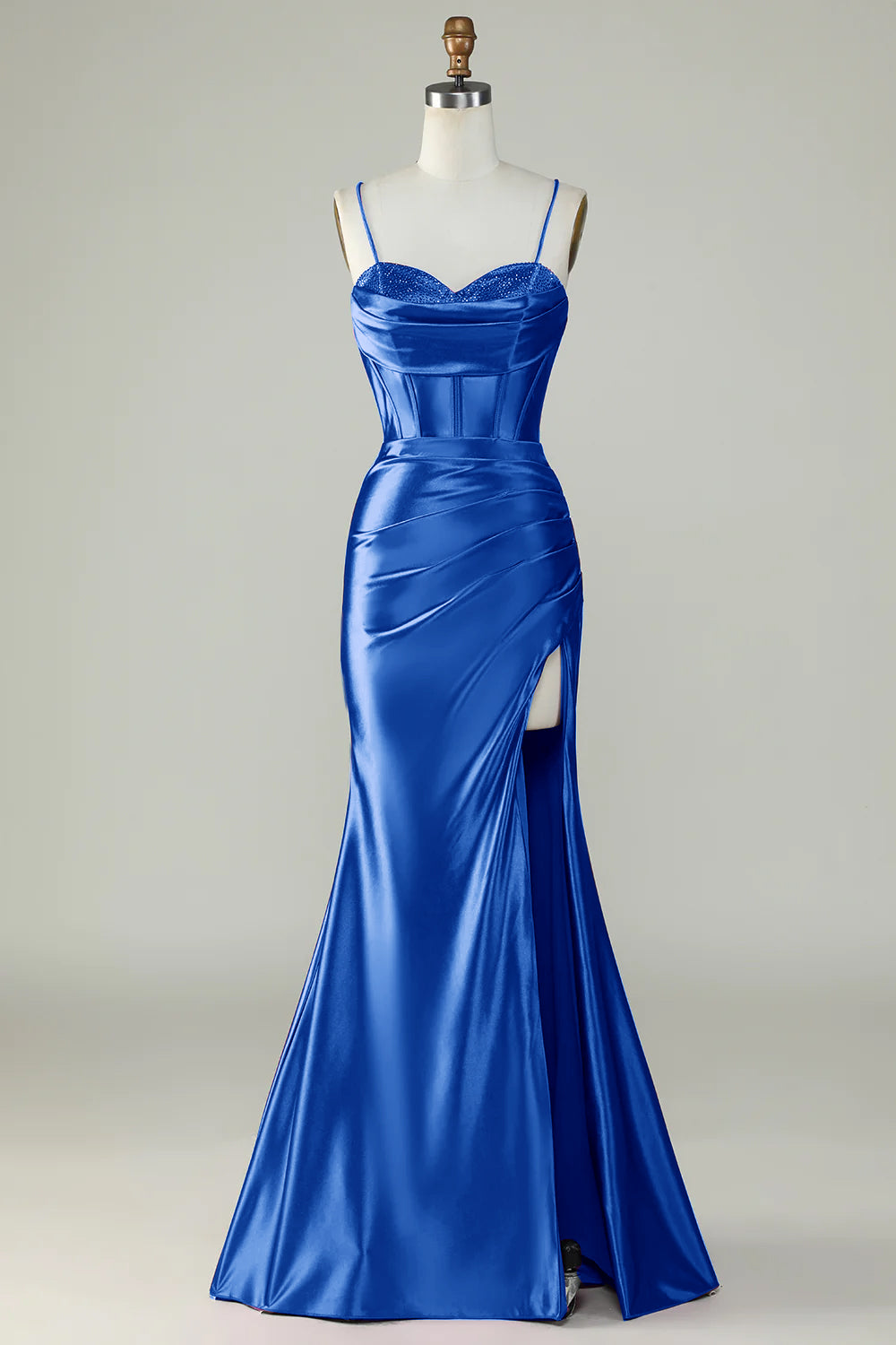 Orange Mermaid Spaghetti Straps Long Corset Formal Dress With Slit