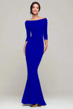 Black Mermaid Boat Neck Long Formal Dress with Sleeves