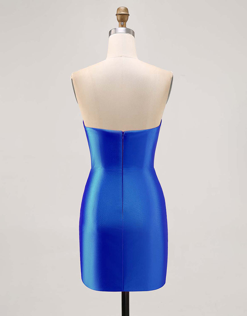 Sparkly Fuchsia Strapless Beaded Bodycon Short Cocktail Dress with Slit
