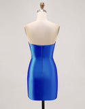 Sparkly Fuchsia Strapless Beaded Bodycon Short Cocktail Dress with Slit