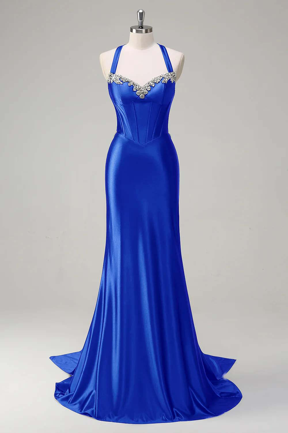 Sparkly Dusty Blue Mermaid Sweetheart Corset Formal Dress