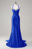 Sparkly Dusty Blue Mermaid Sweetheart Corset Formal Dress