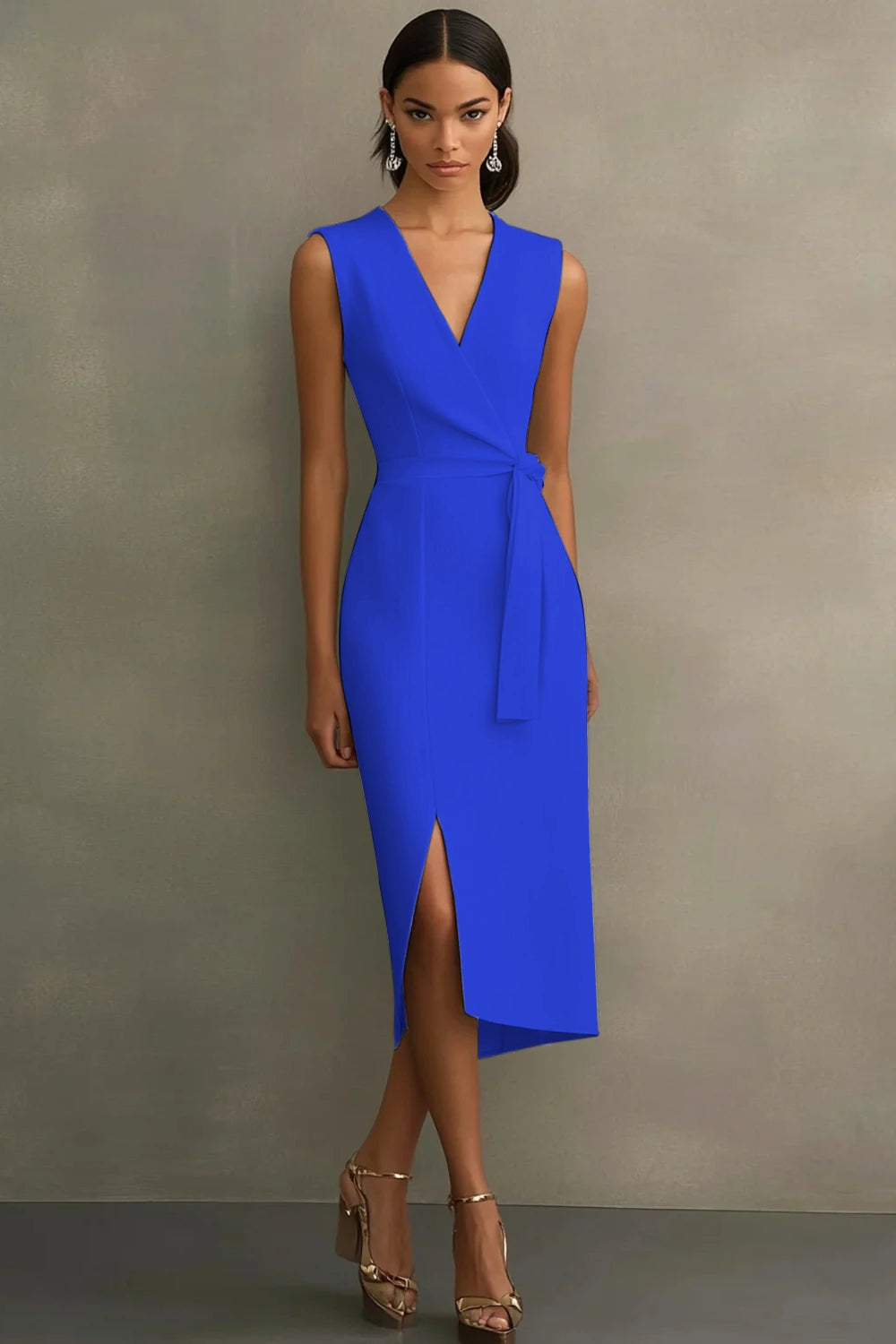 White Satin V-Neck Bodycon Long Formal Dress with Sash
