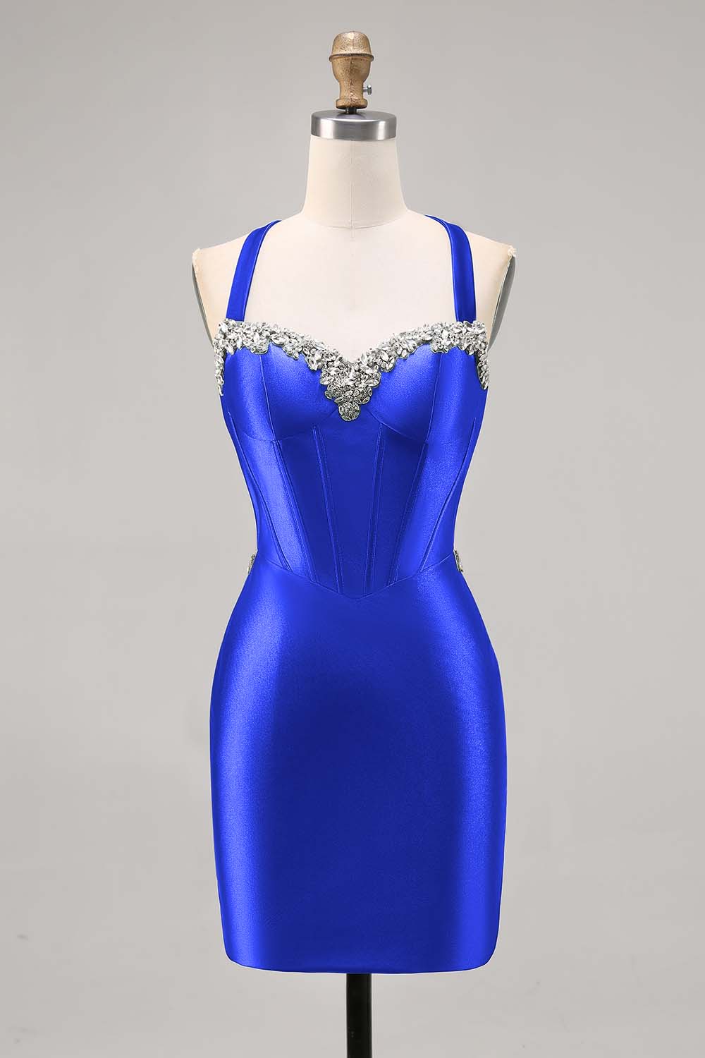 Sparkly Dark Green Satin Corset Short Cocktail Dress