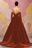 Dark Red Sweetheart Velvet A Line Long Formal Dress