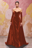 Dark Red Sweetheart Velvet A Line Long Formal Dress