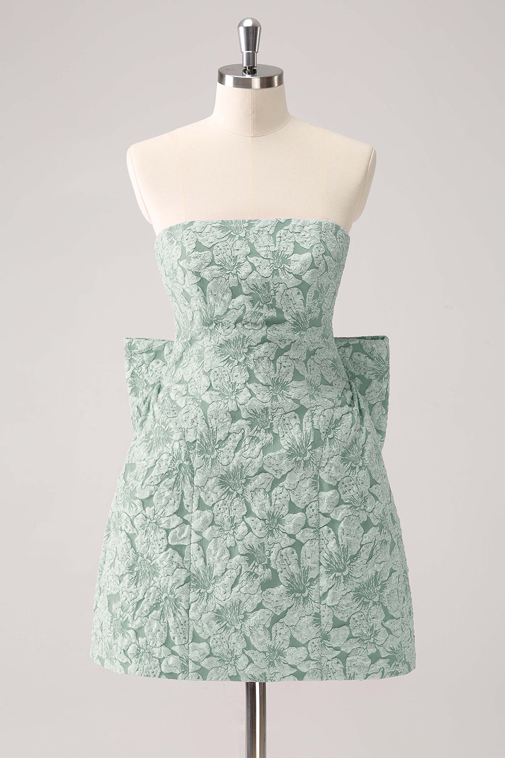 Dark Green A Line Floral Strapless Short Cocktail Dress with Bow