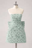 Dark Green A Line Floral Strapless Short Cocktail Dress with Bow