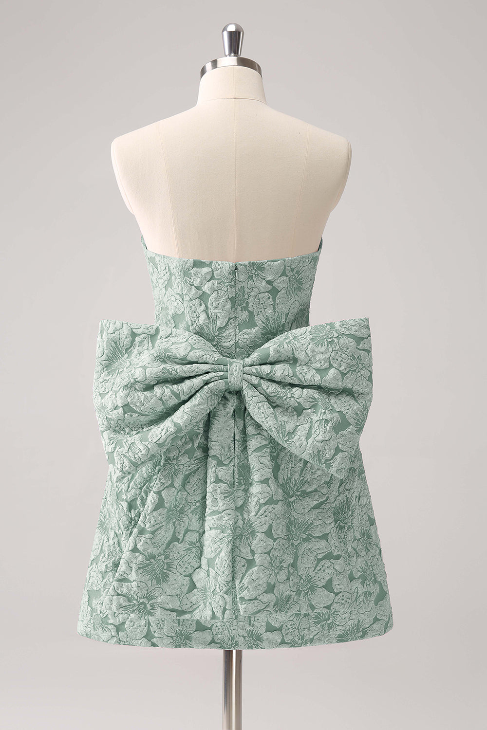 Dark Green A Line Floral Strapless Short Cocktail Dress with Bow