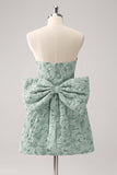 Dark Green A Line Floral Strapless Short Cocktail Dress with Bow