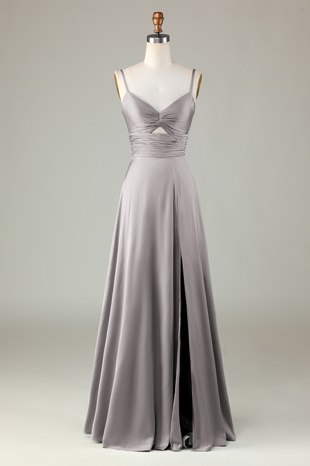Keyhole Spaghetti Straps Plum Bridesmaid Dress with Slit