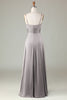 Load image into Gallery viewer, Keyhole Spaghetti Straps Plum Bridesmaid Dress with Slit