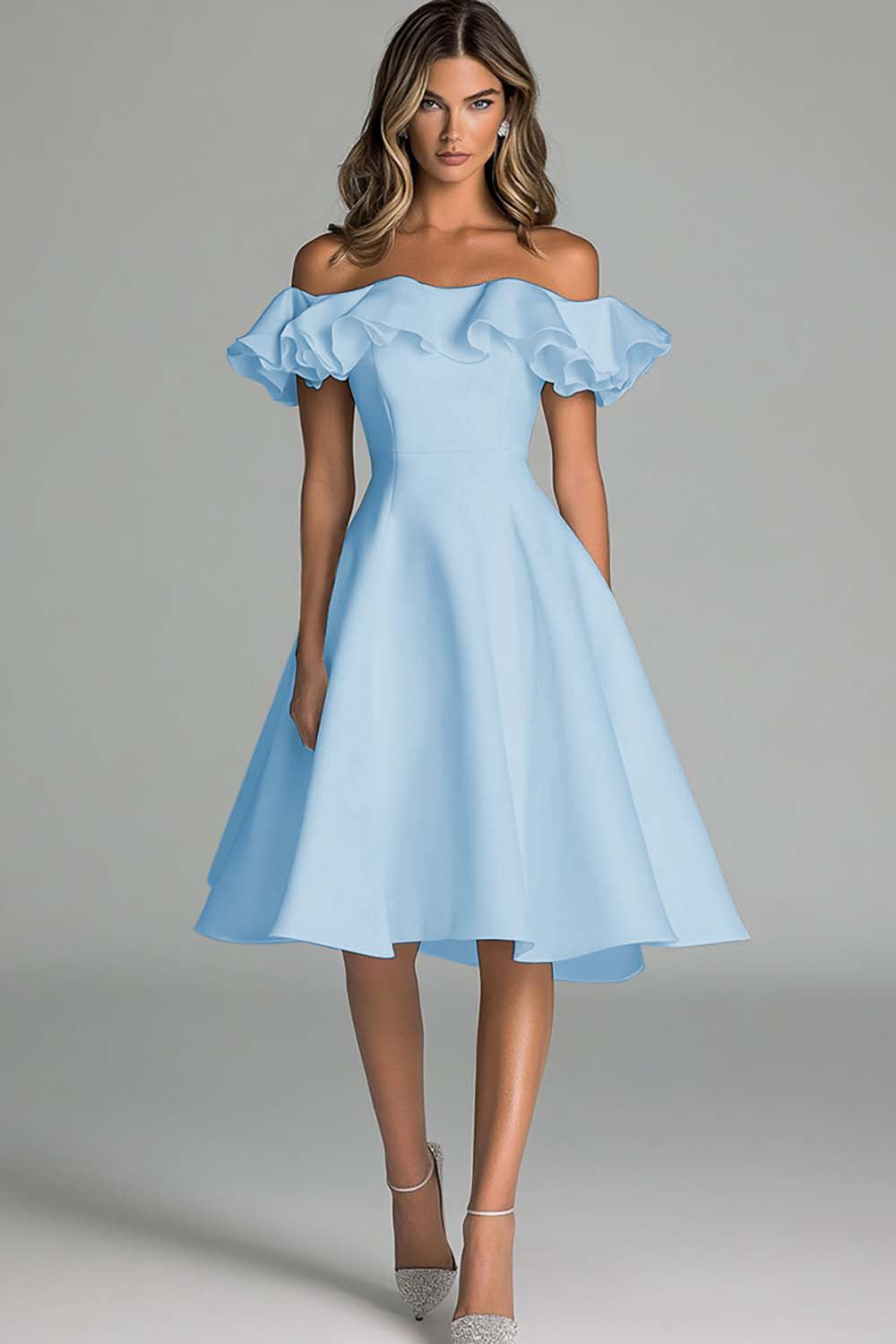 White Off The Shoulder A Line Midi Graduation Dress With Ruffles