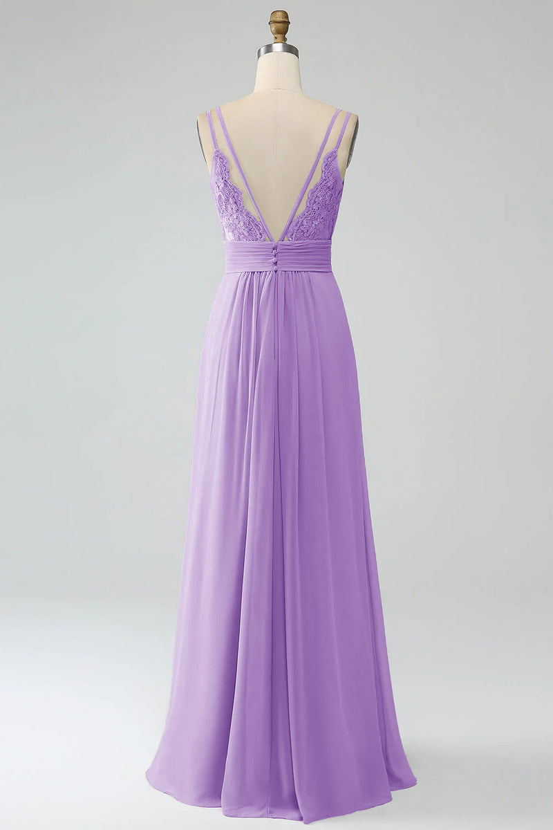 Load image into Gallery viewer, Terracotta A-Line Spaghetti Straps Pleated Chiffon Long Bridesmaid Dress