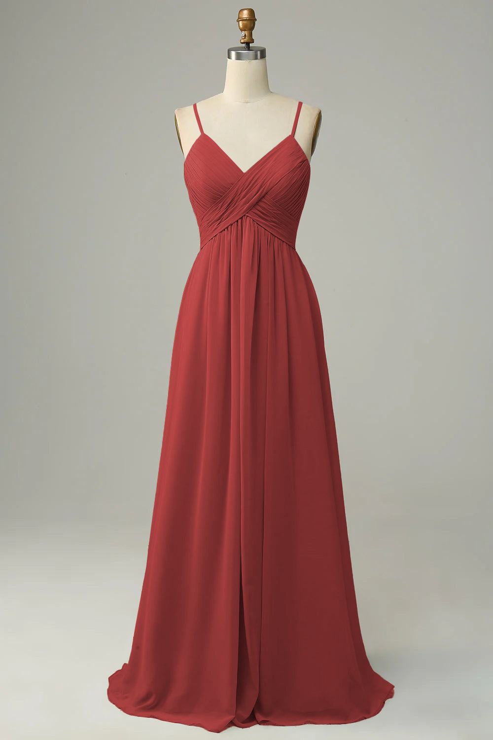 Spaghetti Straps Terracotta Sleeveless Long Bridesmaid Dress
