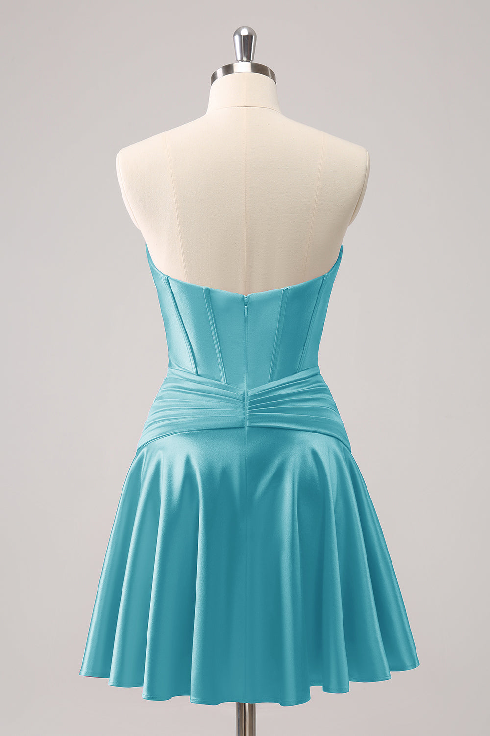 Burgundy A Line Sweetheart Strapless Keyhole Satin Cocktail Dress