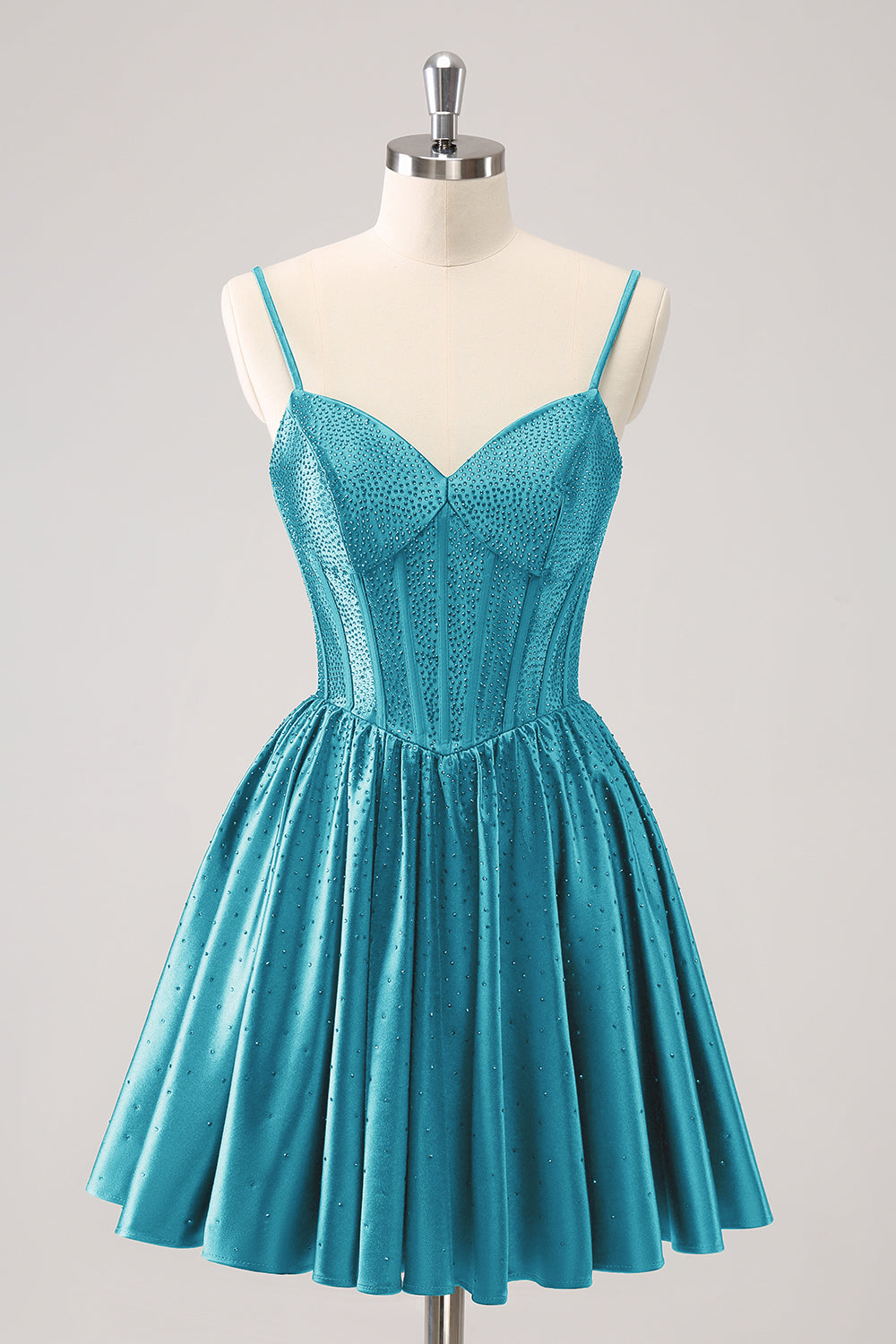 Royal Blue A-Line Spaghetti Straps Corset Pleated Cocktail Dress