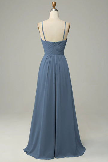 Twilight Spaghetti Straps Sleeveless Long Bridesmaid Dress